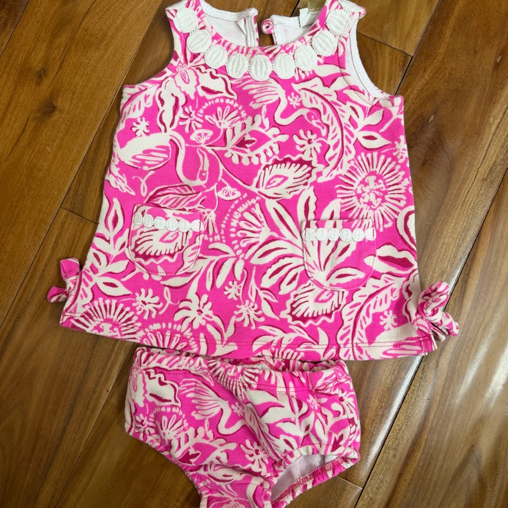 Lilly Pulitzer Pink and Cream Floral Baby Dress Set